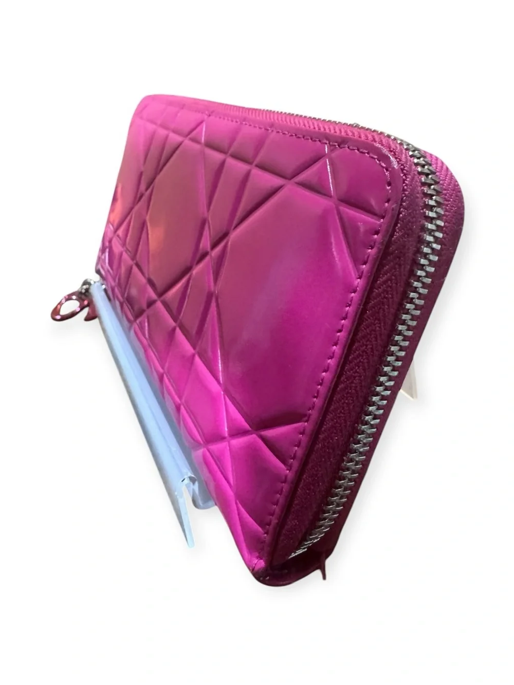 Christian Dior Cannage Patent Leather Zip Around Wallet